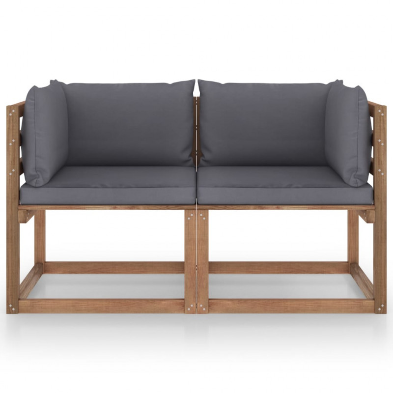 Ogrodowa sofa 2-os. z palet, z antracytowymi poduszkami, sosna