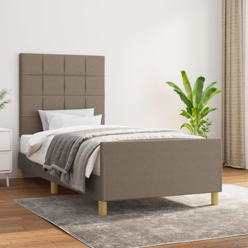 Rama łóżka bez materaca, taupe, 100x200 cm, obita tkaniną