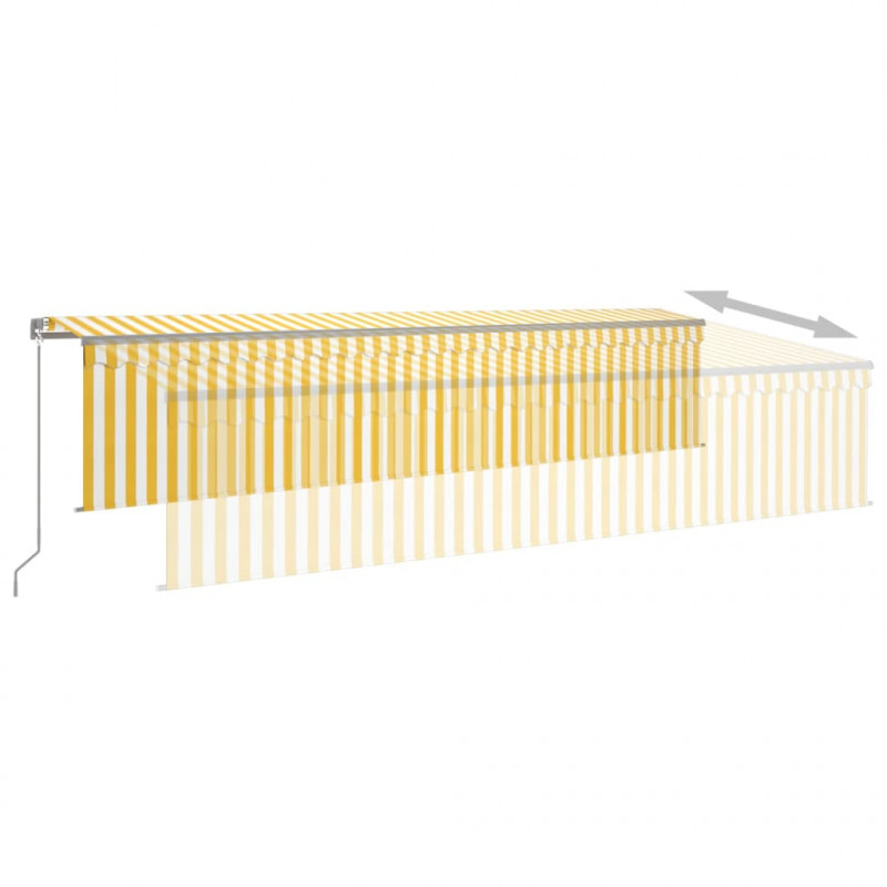 Ręcznie zwijana markiza z zasłoną i LED, 6x3 m, żółto-biała
