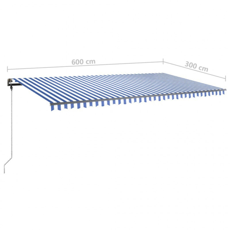 Ręcznie zwijana markiza z LED, 600 x 300 cm, niebiesko-biała
