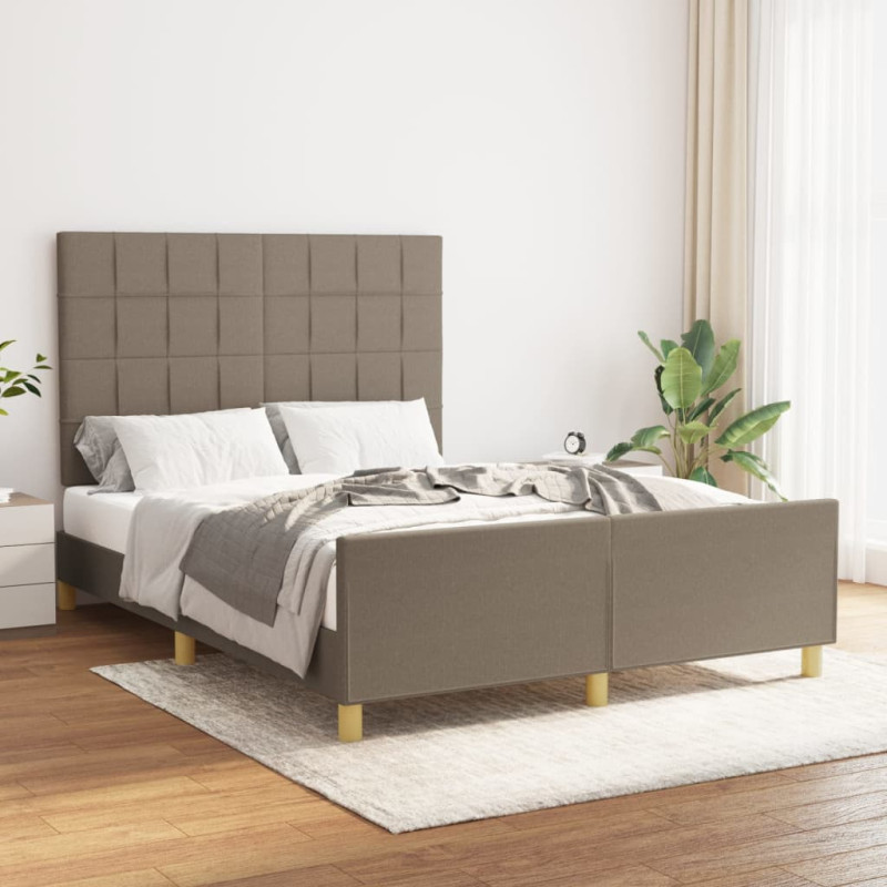 Rama łóżka bez materaca, taupe, 140x200 cm, obita tkaniną