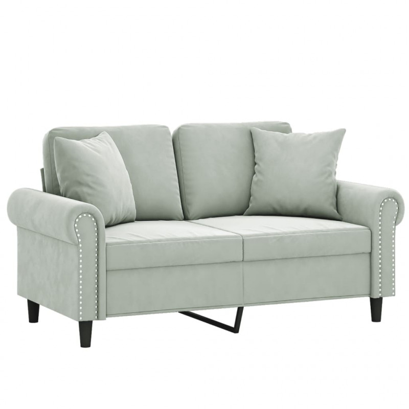 2-osobowa sofa z poduszkami, jasnoszara, 120 cm, aksamit