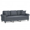 3-osobowa sofa z poduszkami, ciemnoszara, 180 cm, aksamit