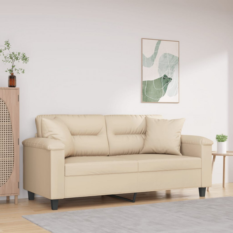 2-osobowa sofa z poduszkami, kremowa, 140 cm, mikrofibra
