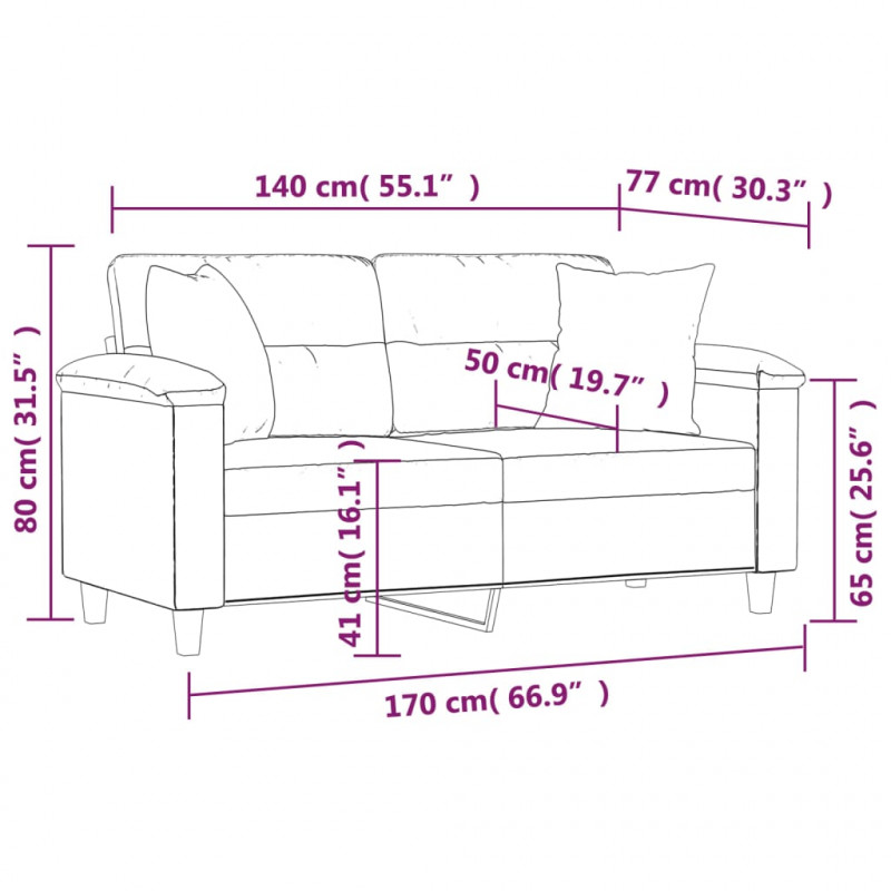 2-osobowa sofa z poduszkami, kremowa, 140 cm, mikrofibra