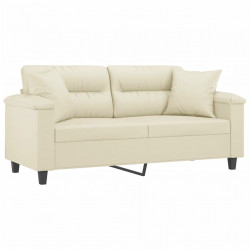 2-osobowa sofa z poduszkami, kremowa, 140 cm, sztuczna skóra