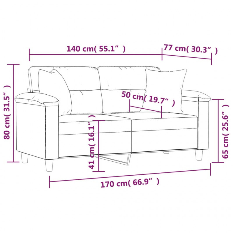2-osobowa sofa z poduszkami, kremowa, 140 cm, sztuczna skóra