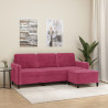 3-osobowa sofa z podnóżkiem winna czerwień 180 cm, aksamit