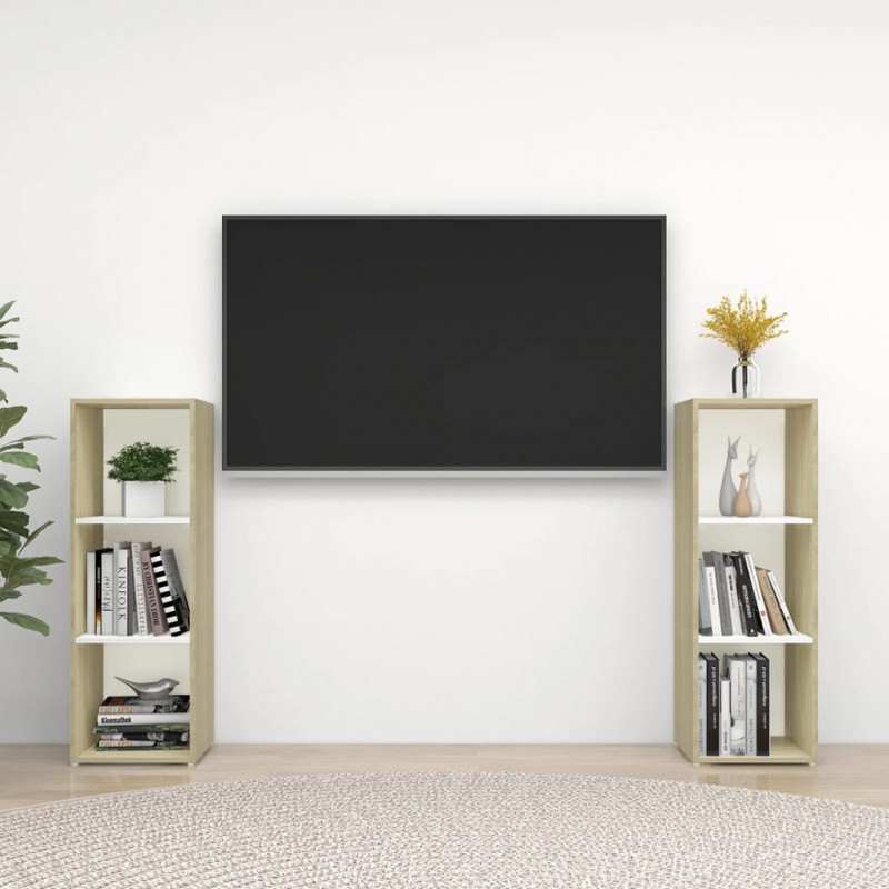 Szafki TV, 2 szt., biel i dąb sonoma, 107x35x37 cm, płyta