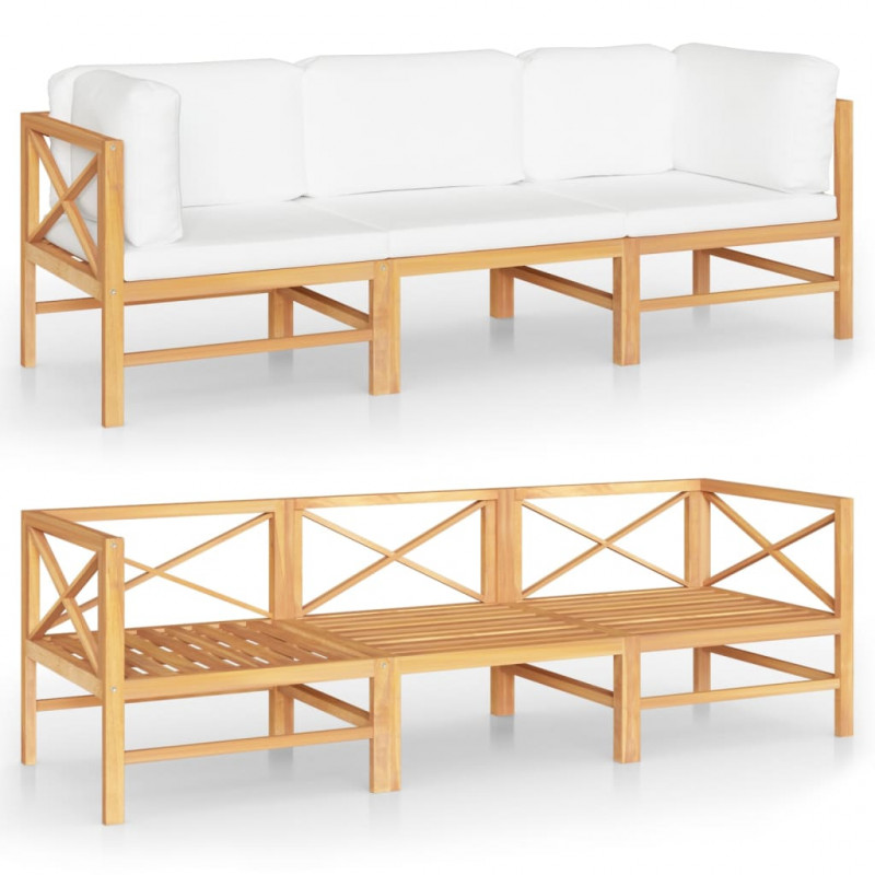 3-os. sofa ogrodowa z kremowymi poduszkami, lite drewno tekowe