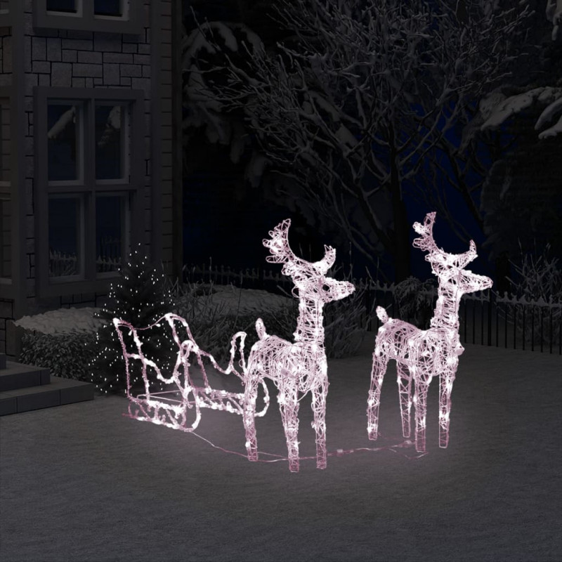 Świąteczna dekoracja renifery z saniami, 160 diod LED, 130 cm
