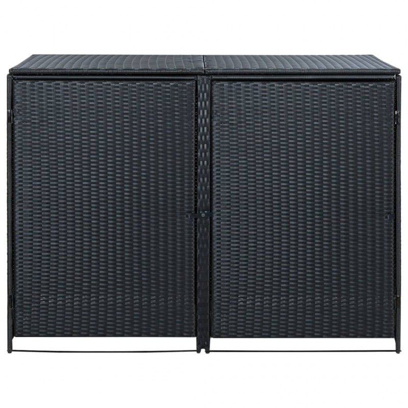 Osłona na 2 kosze na śmieci, polirattan, czarna, 148x80x111 cm