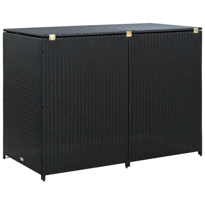 Osłona na 2 kosze na śmieci, polirattan, czarna, 148x80x111 cm