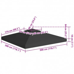 2-poziomowe zadaszenie altany, 310 g/m² 3x3 m, czarne