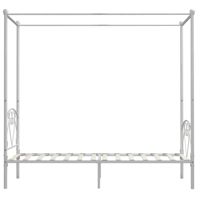 Rama łóżka z baldachimem, biała, metalowa, 90 x 200 cm