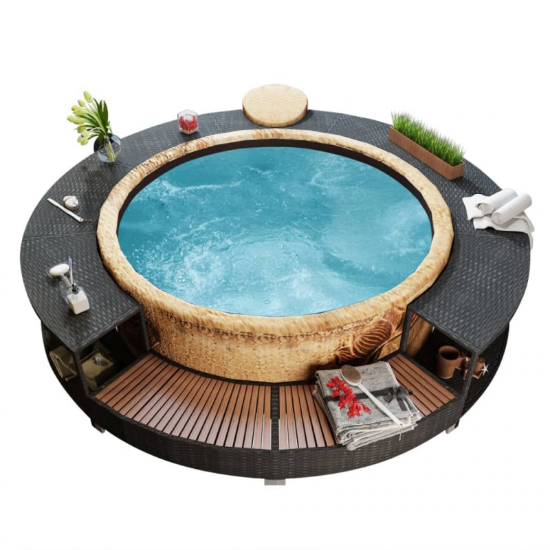 Obudowa do basenu z hydromasażem/spa, czarny polirattan