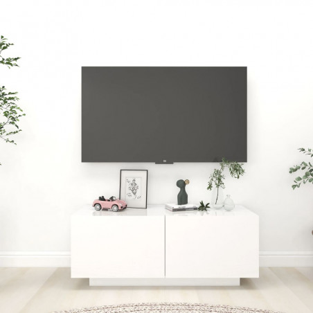 Szafka pod TV, wysoki połysk, biała, 100x35x40 cm