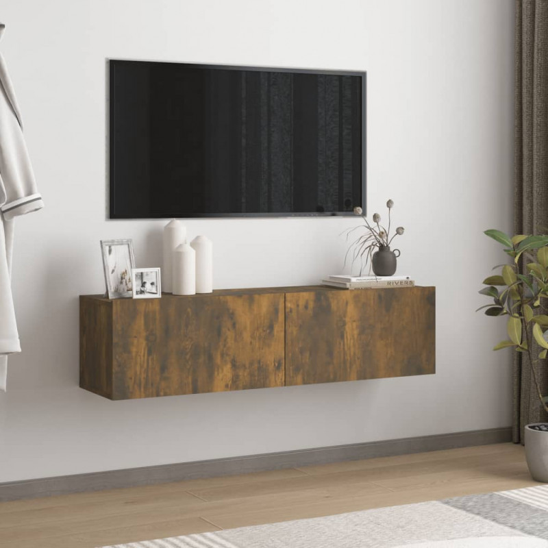 Ścienna szafka pod telewizor, przydymiony dąb, 120x30x30 cm