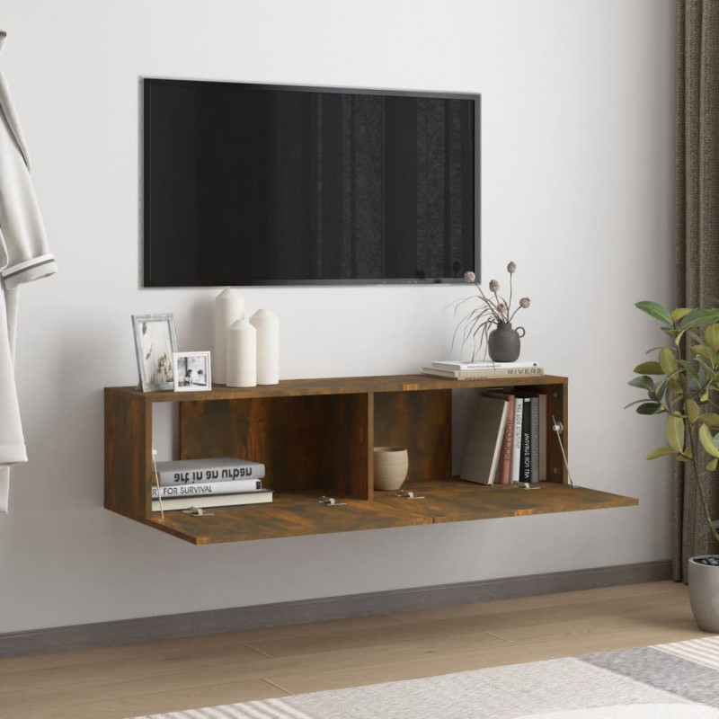 Ścienna szafka pod telewizor, przydymiony dąb, 120x30x30 cm