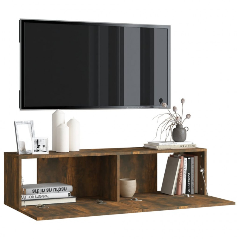 Ścienna szafka pod telewizor, przydymiony dąb, 120x30x30 cm