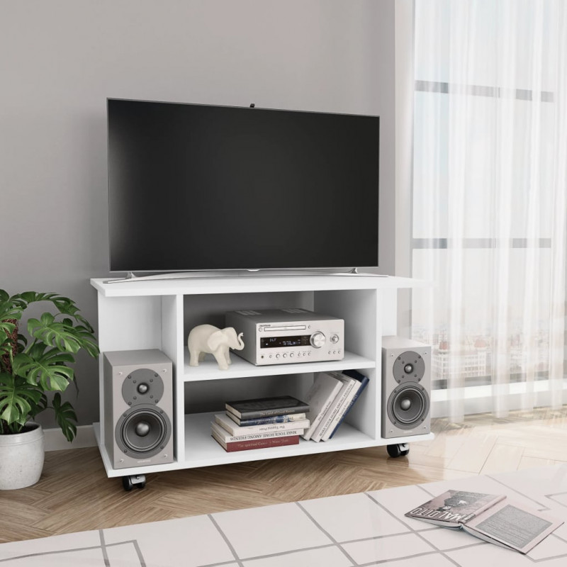 Szafka pod TV, biała, 80x40x45 cm, materiał drewnopochodny