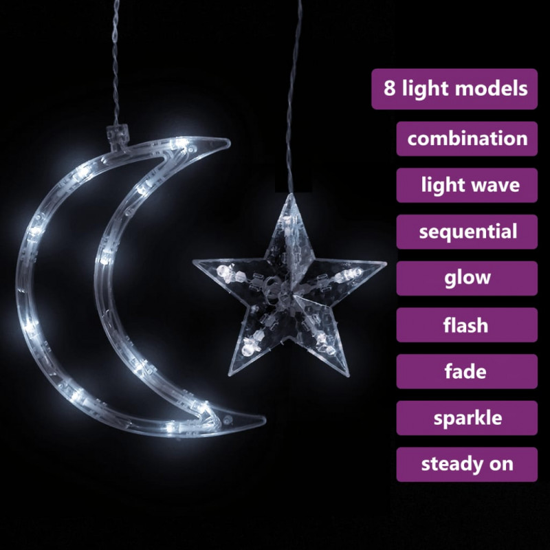 Lampki świąteczne z gwiazdkami i księżycami, na pilota, 138 LED
