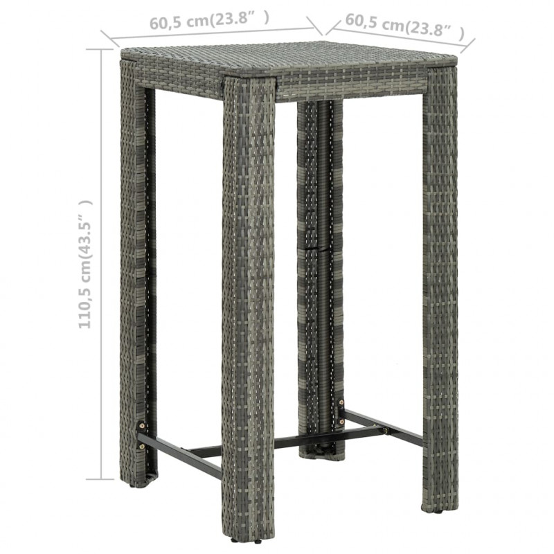 Ogrodowy stolik barowy, szary, 60,5x60,5x110,5 cm, polirattan