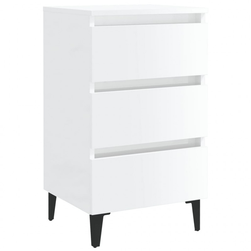 Szafka nocna z metalowymi nóżkami, biała, połysk, 40x35x69 cm