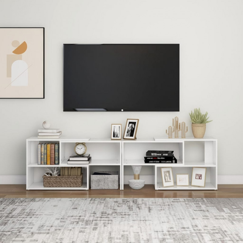 Szafka pod TV, biała, wysoki połysk, 149x30x52 cm