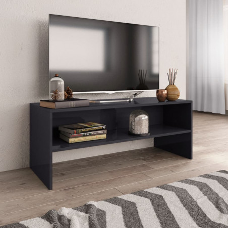 Szafka pod TV, szara, wysoki połysk, 100x40x40 cm