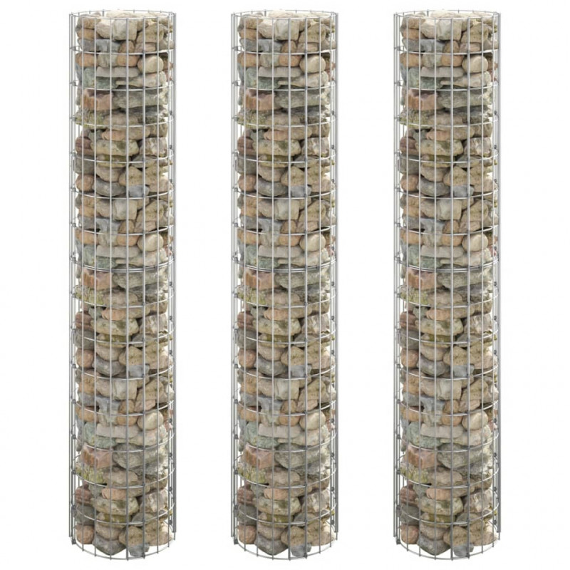 Okrągłe donice gabionowe, podniesione, 3 szt., stal, Ø30x150 cm