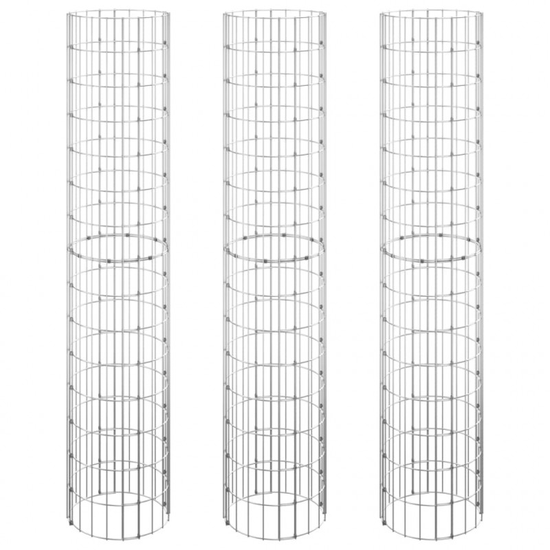 Okrągłe donice gabionowe, podniesione, 3 szt., stal, Ø30x150 cm