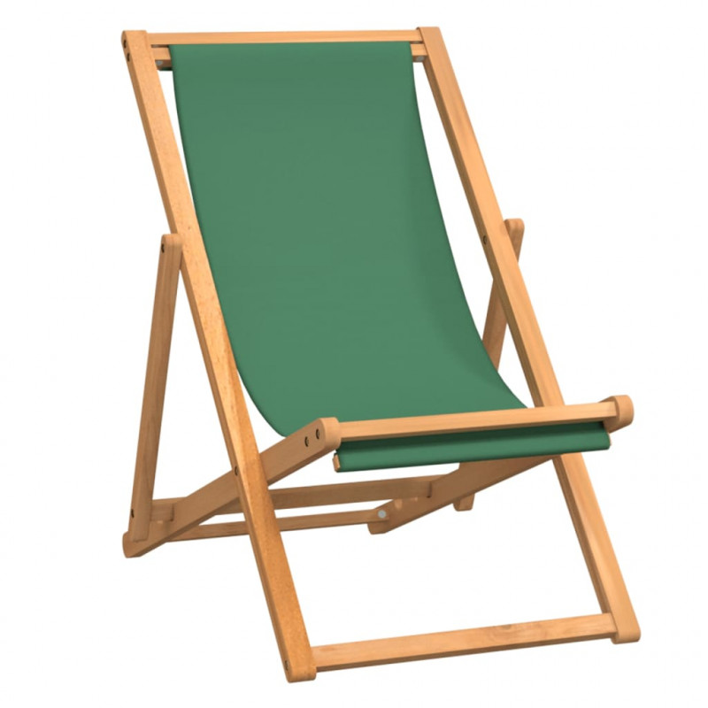 Składany leżak plażowy, lite drewno tekowe, zielony