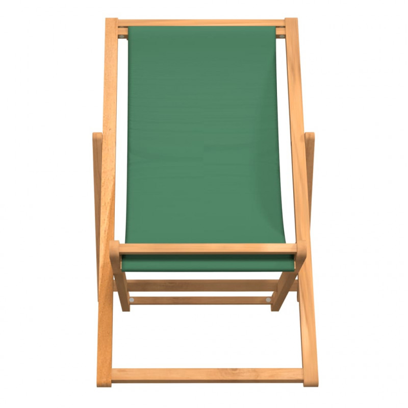 Składany leżak plażowy, lite drewno tekowe, zielony