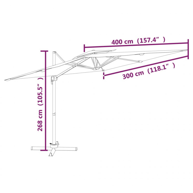 Wiszący parasol z podwójną czaszą, kolor taupe, 400x300 cm