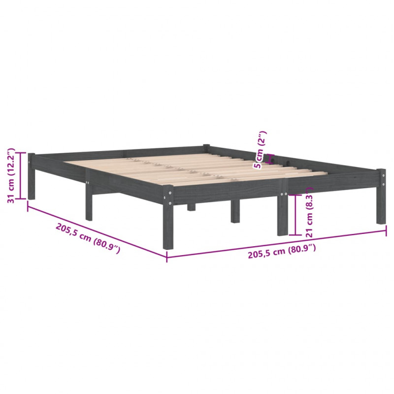 Rama łóżka, szara, lite drewno sosnowe, 200 x 200 cm