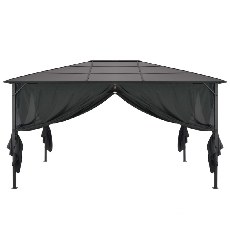 Altana ogrodowa z zasłonami, aluminiowa, 4 x 3 x 2,6 m, czarna