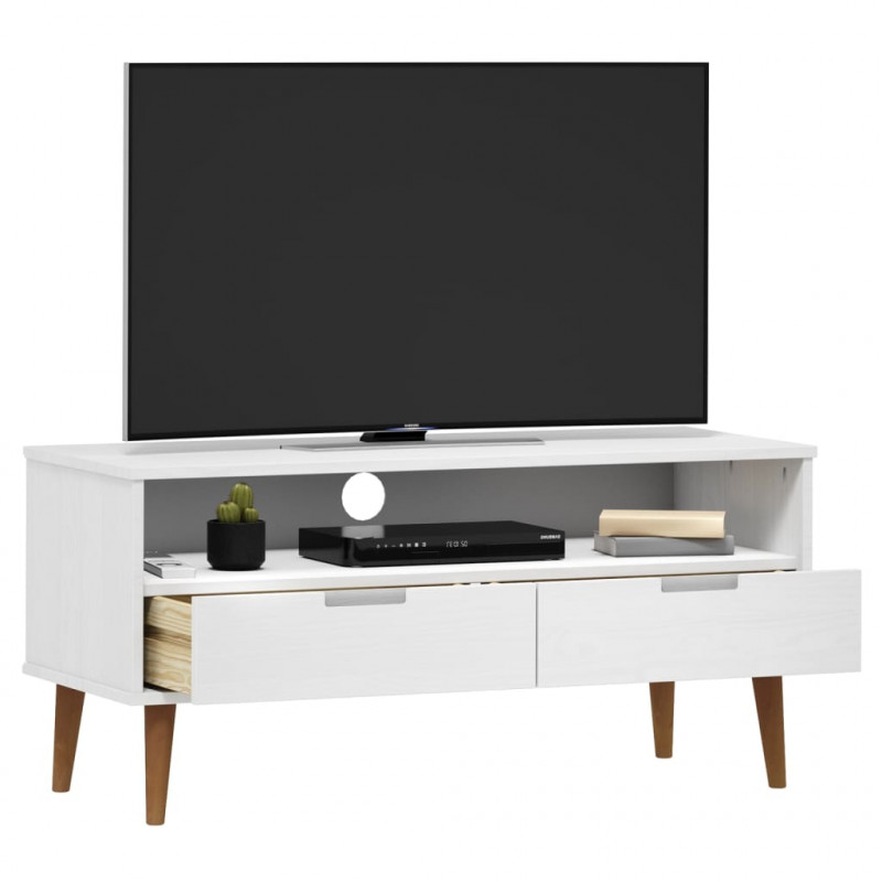 Szafka TV MOLDE, biała, 106x40x49 cm, lite drewno sosnowe