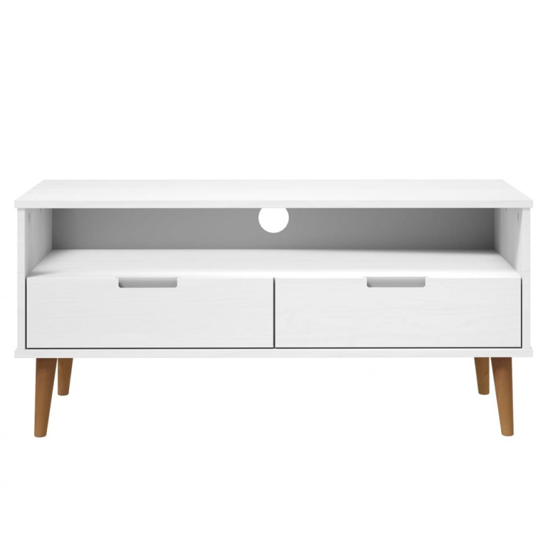 Szafka TV MOLDE, biała, 106x40x49 cm, lite drewno sosnowe