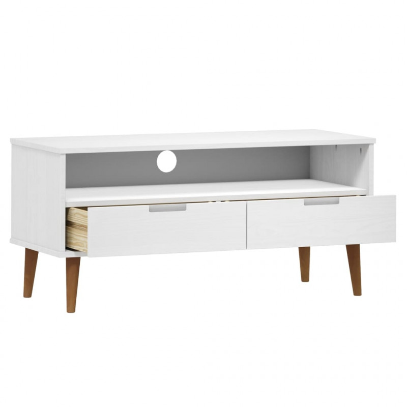 Szafka TV MOLDE, biała, 106x40x49 cm, lite drewno sosnowe