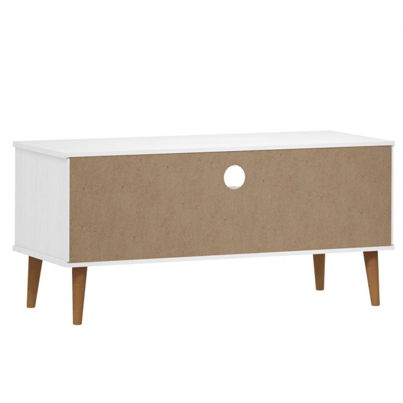 Szafka TV MOLDE, biała, 106x40x49 cm, lite drewno sosnowe
