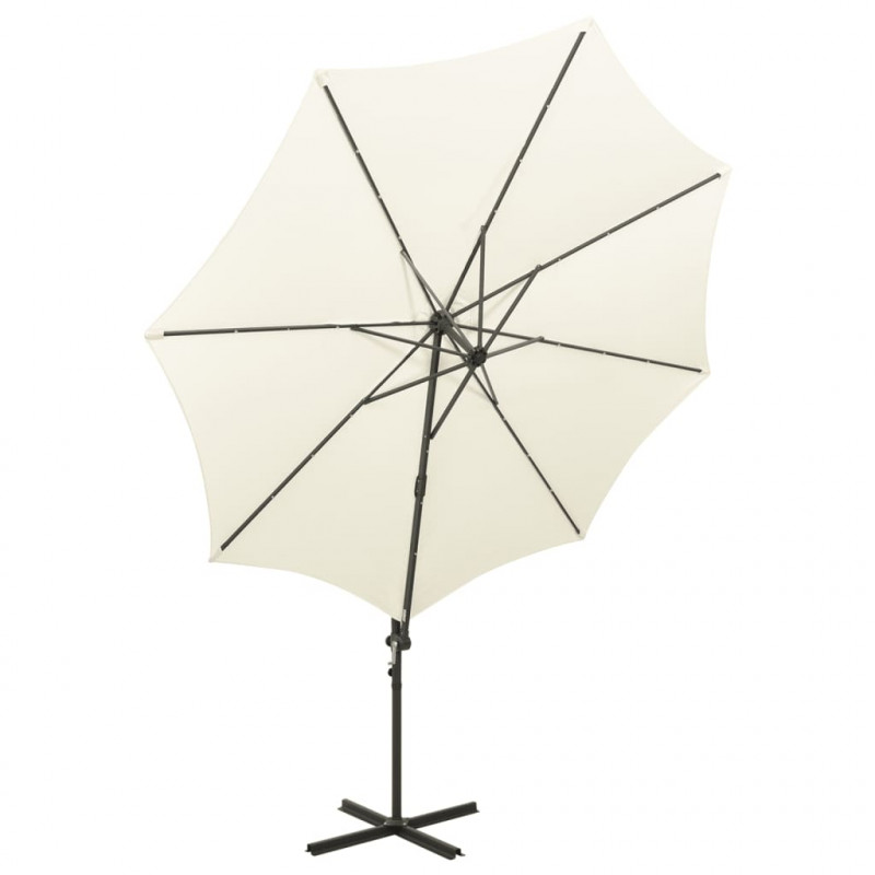 Parasol wiszący z lampkami LED i słupkiem, 300 cm, piaskowy