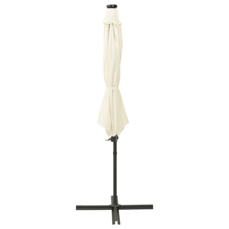 Parasol wiszący z lampkami LED i słupkiem, 300 cm, piaskowy