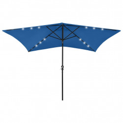 Parasol ogrodowy z LED i stalowym słupkiem, niebieski, 2x3 m