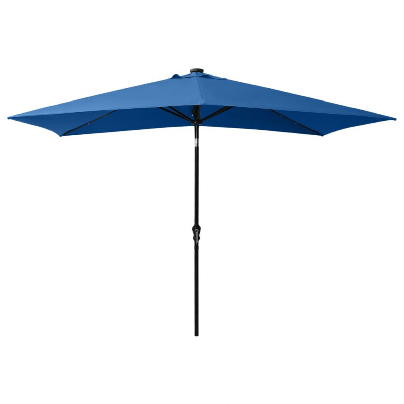 Parasol ogrodowy z LED i stalowym słupkiem, niebieski, 2x3 m