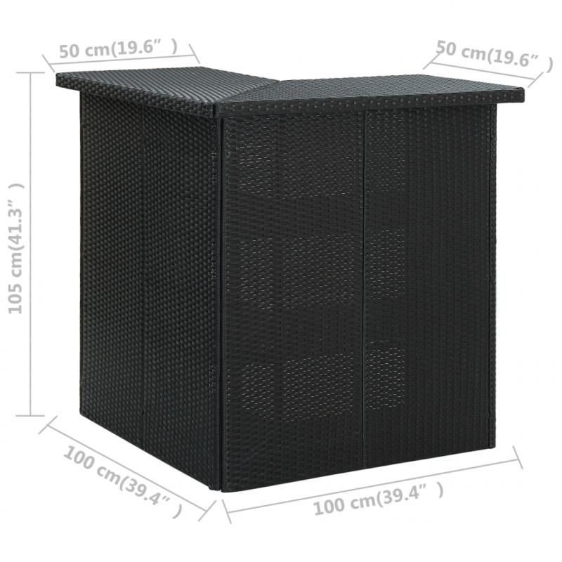 Narożny stolik barowy, czarny, 100x50x105 cm, rattan PE