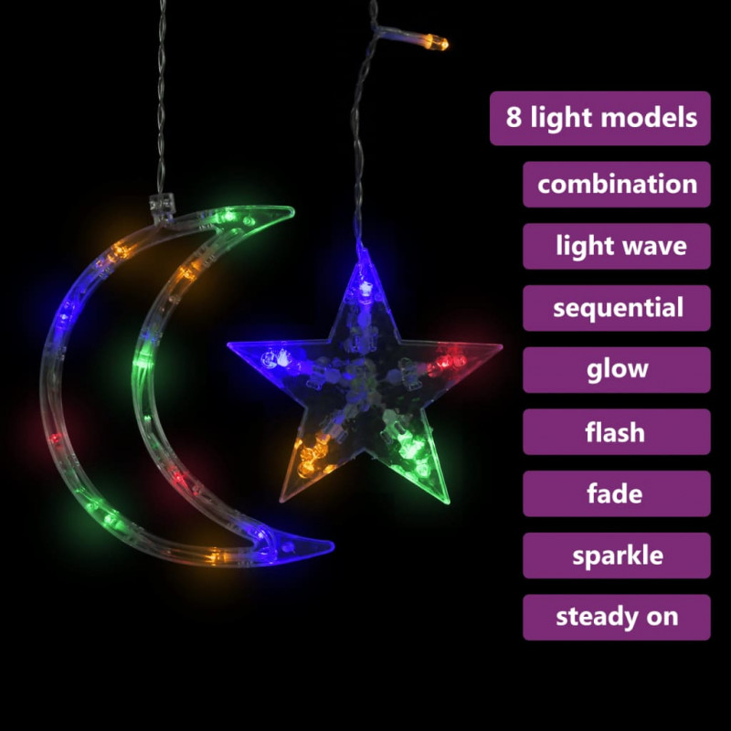 Lampki świąteczne z gwiazdkami i księżycami, na pilota, 138 LED