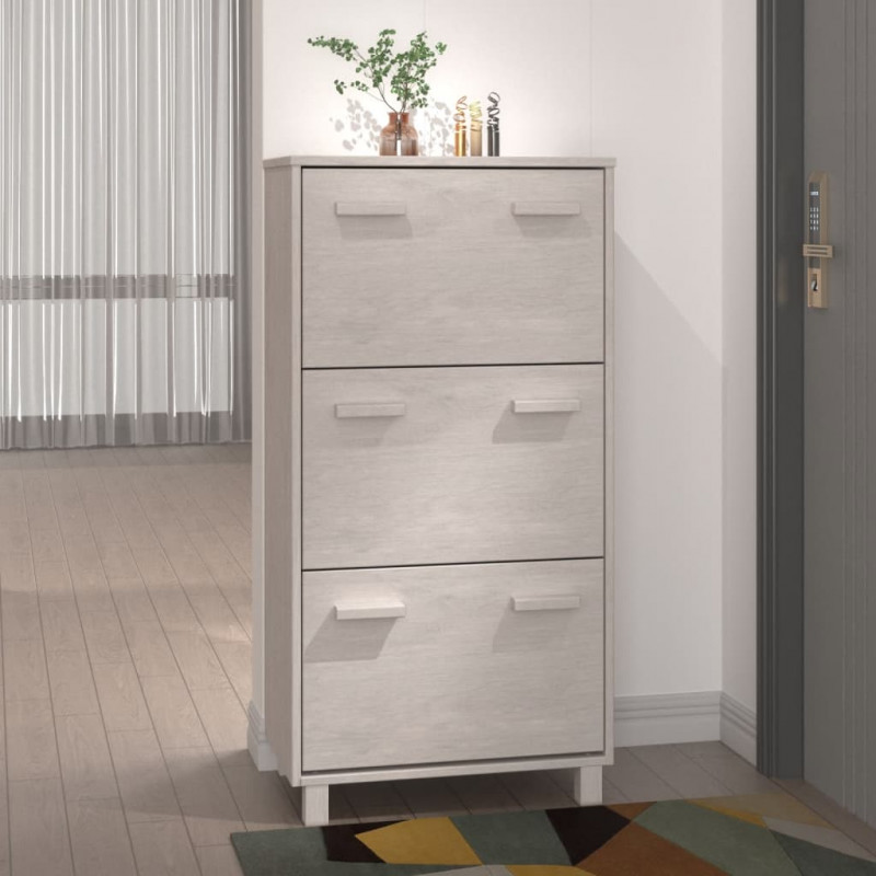 Szafka na buty HAMAR, biała, 59,5x35x117 cm, lite sosna