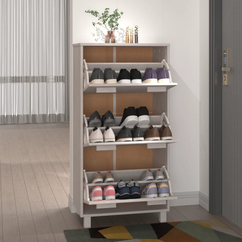 Szafka na buty HAMAR, biała, 59,5x35x117 cm, lite sosna