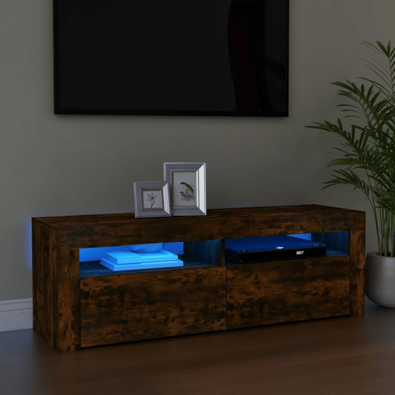 Szafka pod TV z oświetleniem LED, przydymiony dąb, 120x35x40 cm